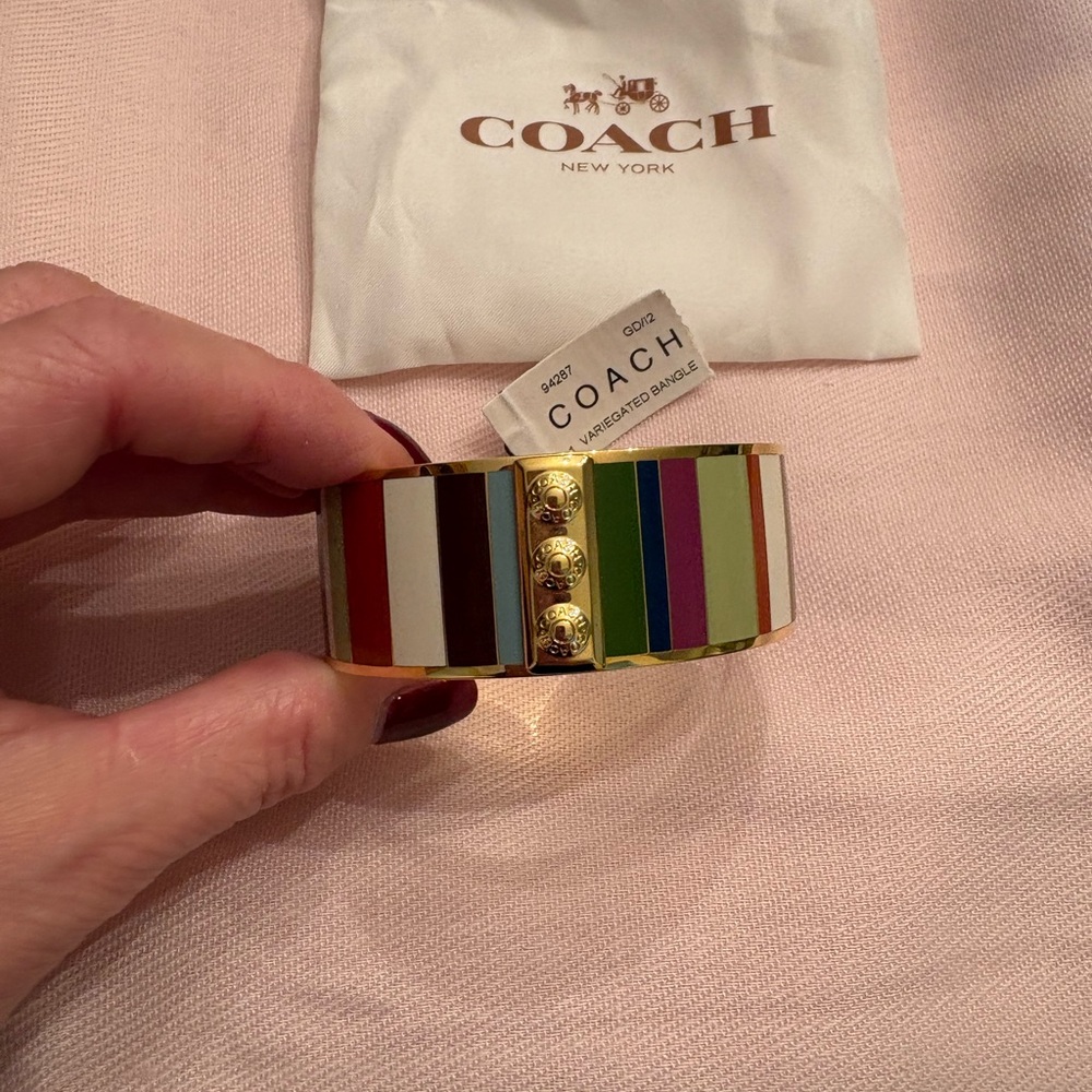Coach Gold and Multicolor Stripe Cuff Bracelet